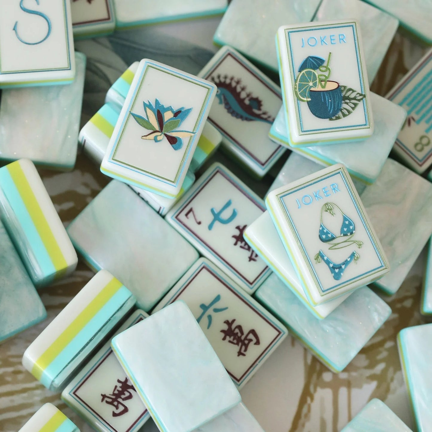 Blue Coral Coast Mahjong Tiles  (36*25*15mm)